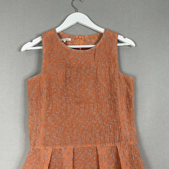 Lagi Nadeau Womens Dress 2 Orange Polka Dot Jacquard Textured Pleated USA Made - Picture 2 of 12